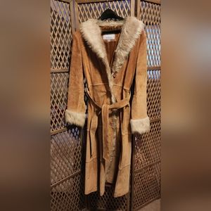 Vintage Wilson's calf length Suede coat with faux fur collar and cuffs, size M